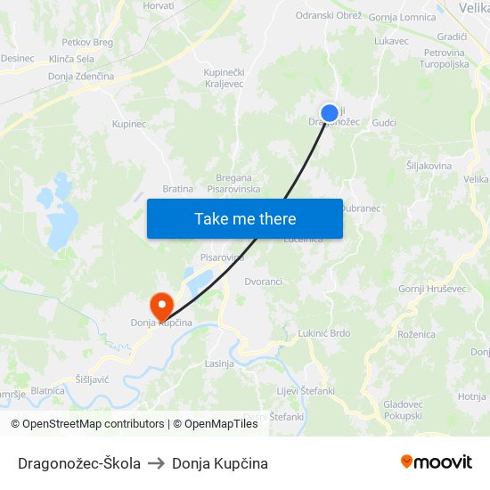 Dragonožec-Škola to Donja Kupčina map