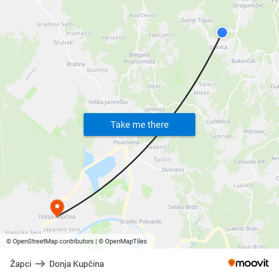 Žapci to Donja Kupčina map