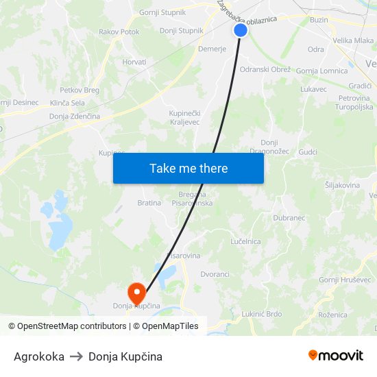 Agrokoka to Donja Kupčina map