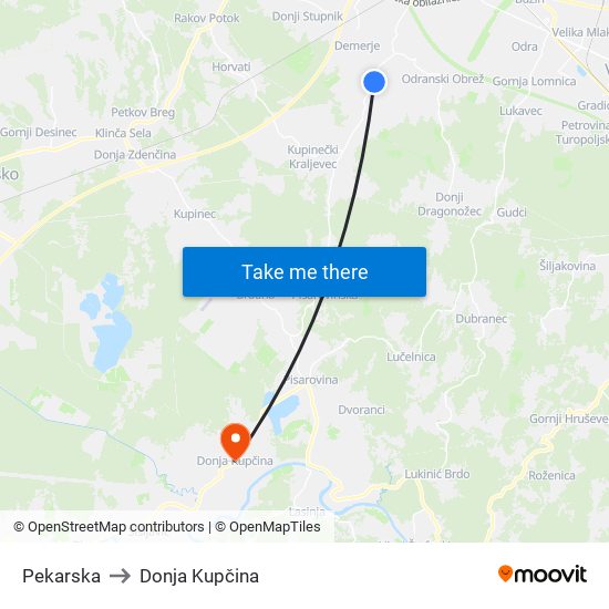 Pekarska to Donja Kupčina map