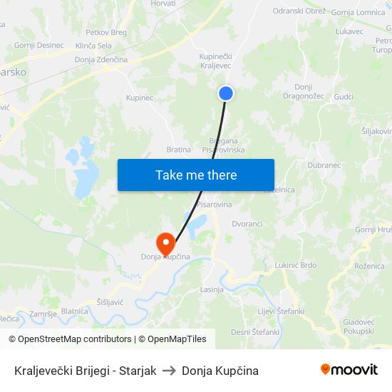 Kraljevečki Brijegi - Starjak to Donja Kupčina map