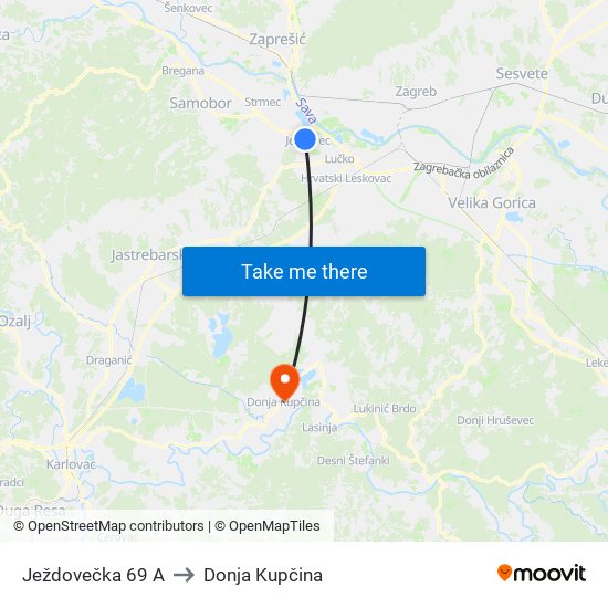 Ježdovečka 69 A to Donja Kupčina map