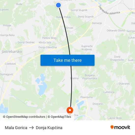 Mala Gorica to Donja Kupčina map