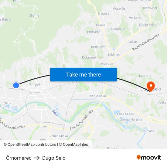 Črnomerec to Dugo Selo map