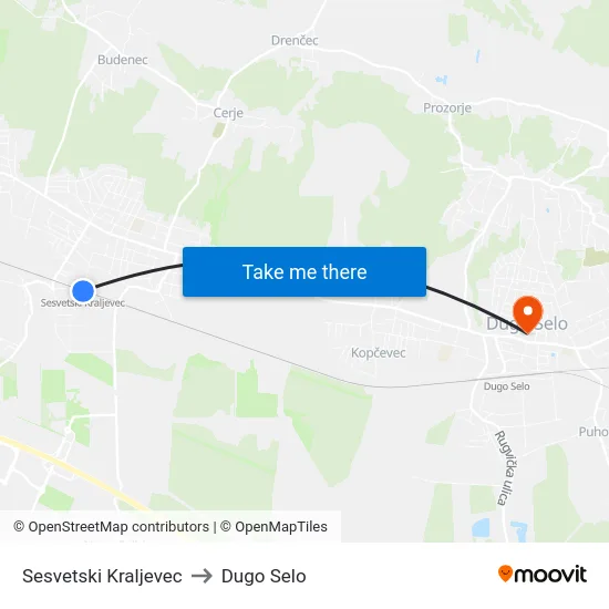 Sesvetski Kraljevec to Dugo Selo map