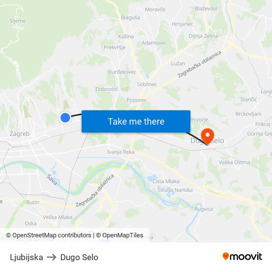 Ljubijska to Dugo Selo map