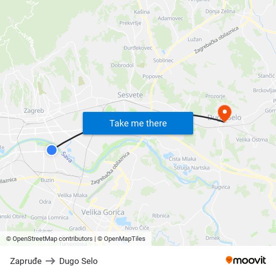 Zapruđe to Dugo Selo map