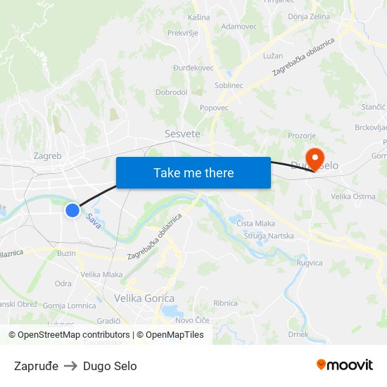 Zapruđe to Dugo Selo map