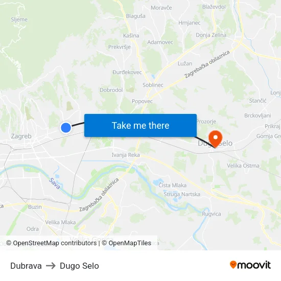 Dubrava to Dugo Selo map