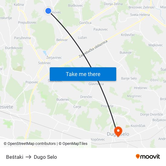 Beštaki to Dugo Selo map