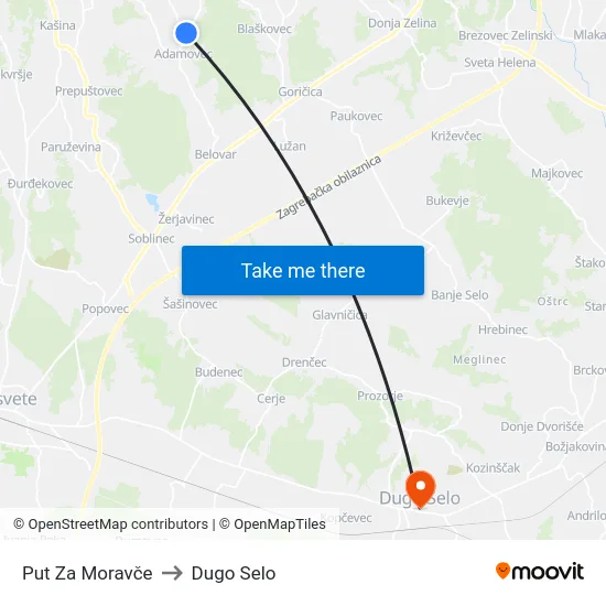 Put Za Moravče to Dugo Selo map