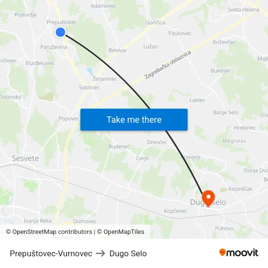 Prepuštovec-Vurnovec to Dugo Selo map