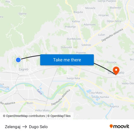 Zelengaj to Dugo Selo map