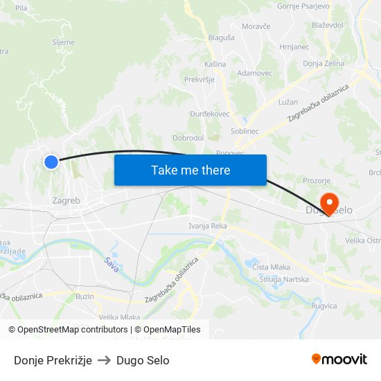 Donje Prekrižje to Dugo Selo map