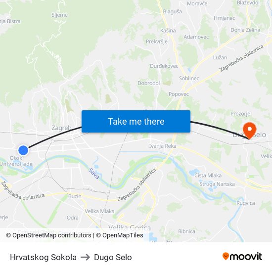 Hrvatskog Sokola to Dugo Selo map