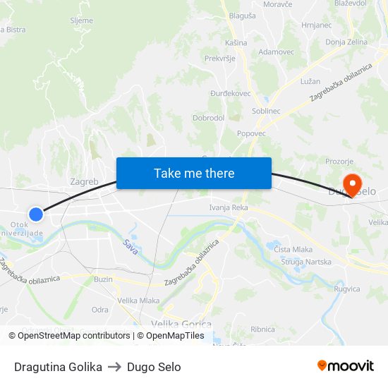 Dragutina Golika to Dugo Selo map