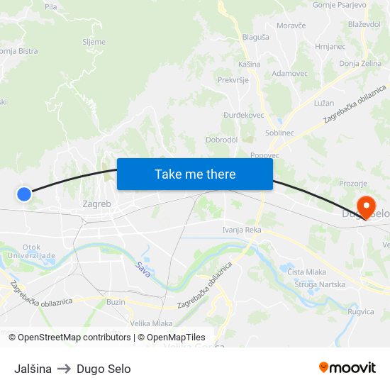 Jalšina to Dugo Selo map