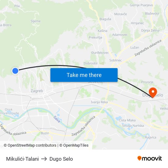 Mikulići-Talani to Dugo Selo map