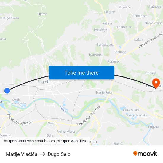 Matije Vlačića to Dugo Selo map