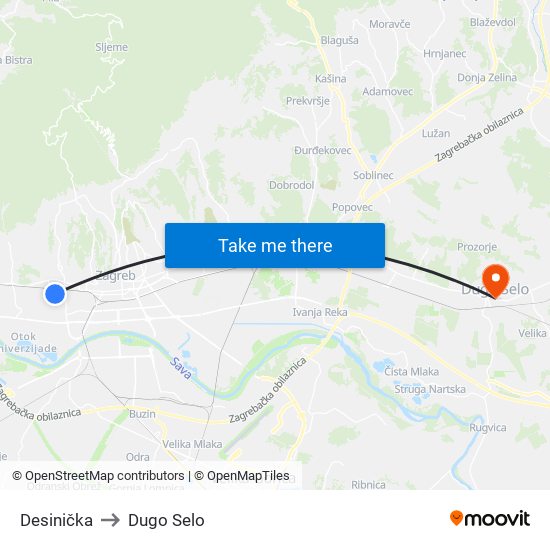 Desinička to Dugo Selo map