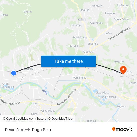 Desinička to Dugo Selo map