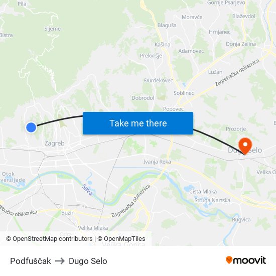 Podfuščak to Dugo Selo map