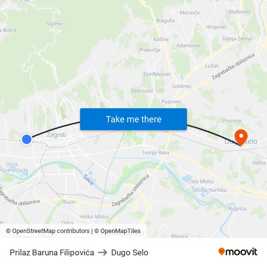 Prilaz Baruna Filipovića to Dugo Selo map