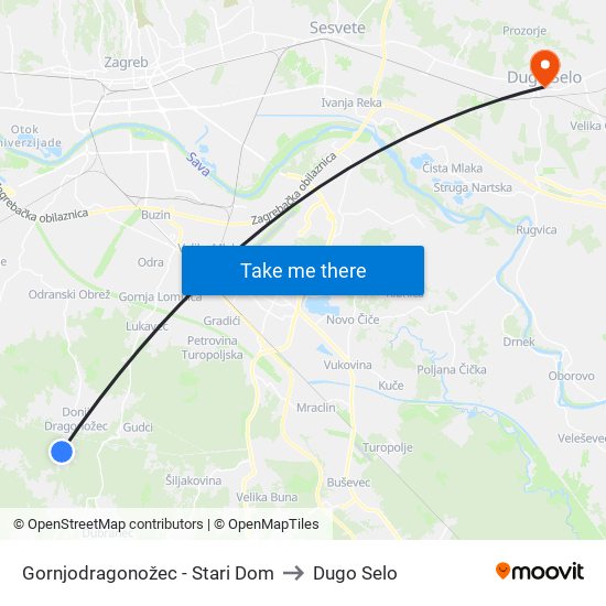 Gornjodragonožec - Stari Dom to Dugo Selo map