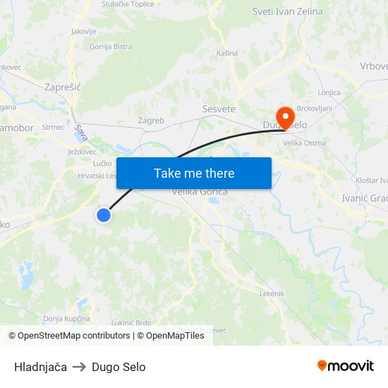 Hladnjača to Dugo Selo map