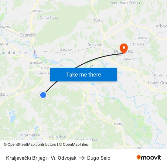 Kraljevečki Brijegi - Vi. Odvojak to Dugo Selo map