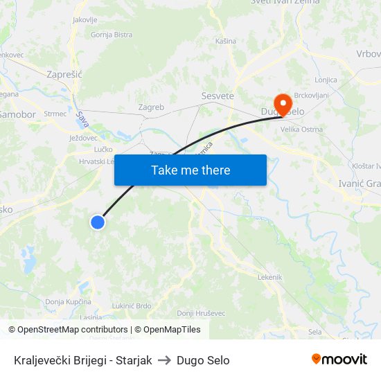 Kraljevečki Brijegi - Starjak to Dugo Selo map