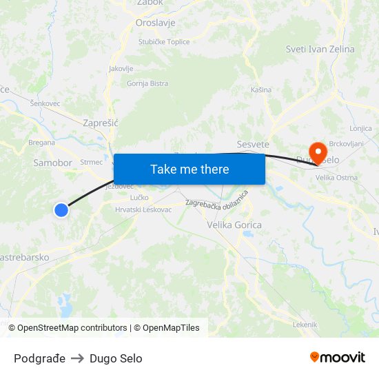 Podgrađe to Dugo Selo map