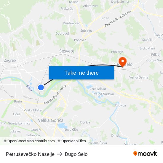 Petruševečko Naselje to Dugo Selo map