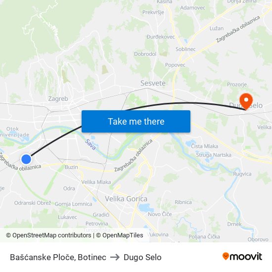 Bašćanske Ploče, Botinec to Dugo Selo map