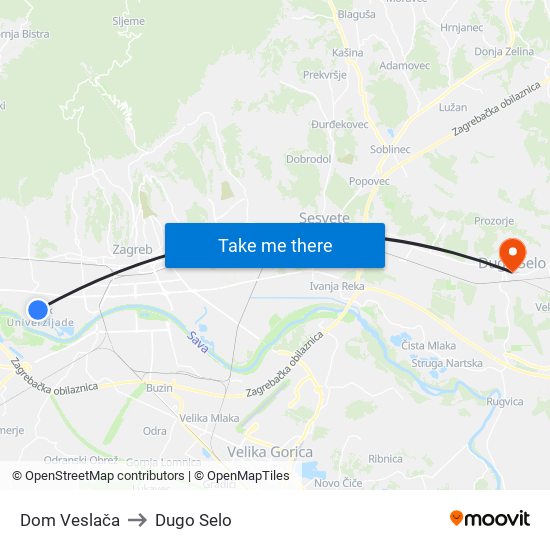 Dom Veslača to Dugo Selo map