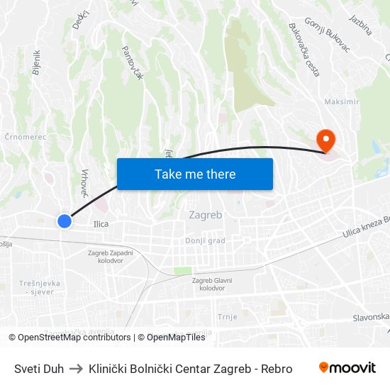 Sveti Duh to Klinički Bolnički Centar Zagreb - Rebro map