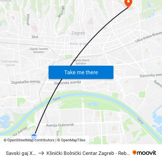 Savski gaj XII. to Klinički Bolnički Centar Zagreb - Rebro map