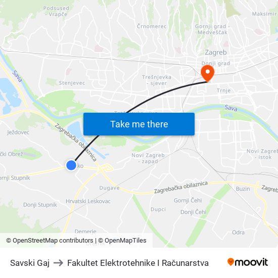 Savski Gaj to Fakultet Elektrotehnike I Računarstva map