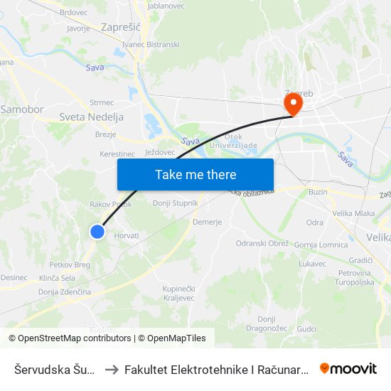 Šervudska Šuma to Fakultet Elektrotehnike I Računarstva map