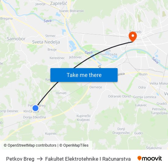 Petkov Breg to Fakultet Elektrotehnike I Računarstva map