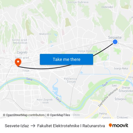 Sesvete-Izlaz to Fakultet Elektrotehnike I Računarstva map