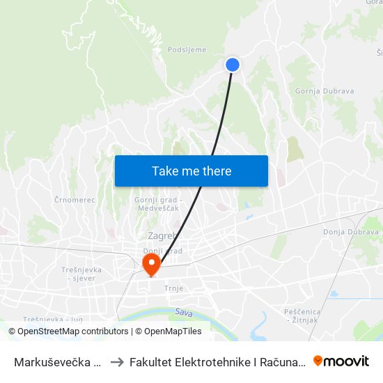 Markuševečka 140 to Fakultet Elektrotehnike I Računarstva map