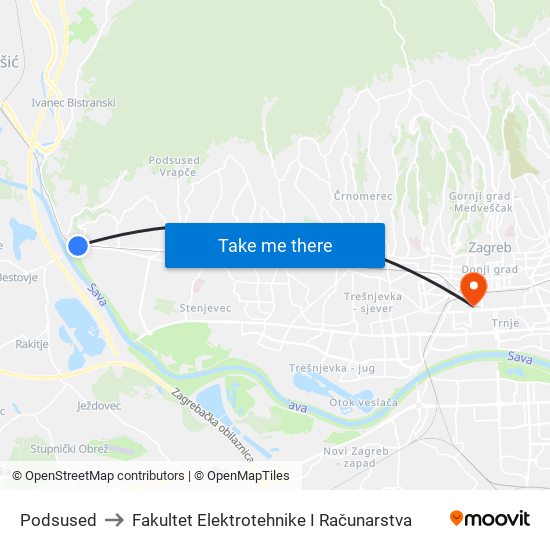 Podsused to Fakultet Elektrotehnike I Računarstva map