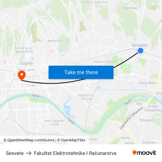 Sesvete to Fakultet Elektrotehnike I Računarstva map