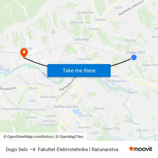 Dugo Selo to Fakultet Elektrotehnike I Računarstva map