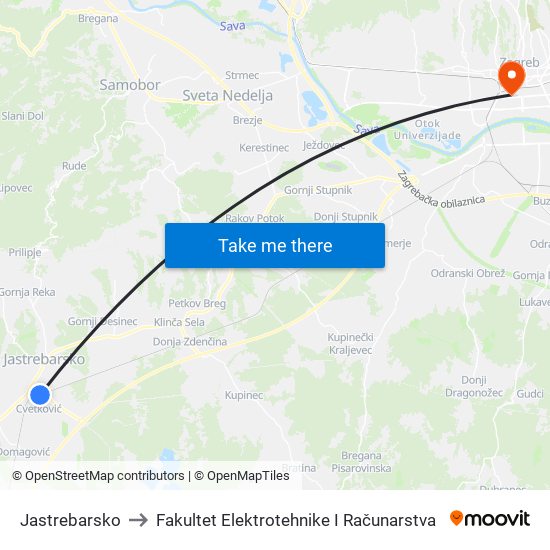 Jastrebarsko to Fakultet Elektrotehnike I Računarstva map