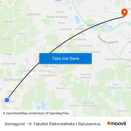 Domagović to Fakultet Elektrotehnike I Računarstva map