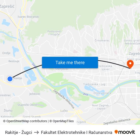 Rakitje - Žugci to Fakultet Elektrotehnike I Računarstva map