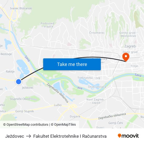 Ježdovec to Fakultet Elektrotehnike I Računarstva map