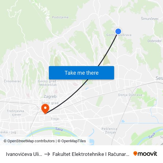 Ivanovićeva Ulica to Fakultet Elektrotehnike I Računarstva map